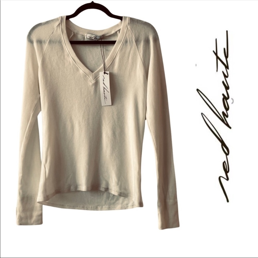 Red Haute - beautiful cream sweater with thumb hooks on sleeve